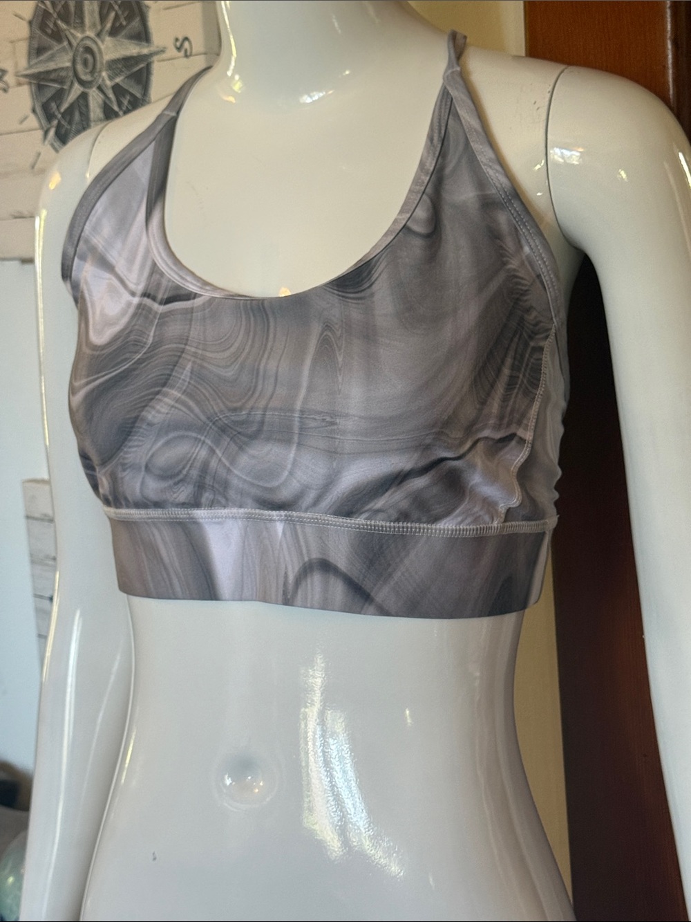 Gray Marble-Print Sports Bra — Women's Comfortable Support size large